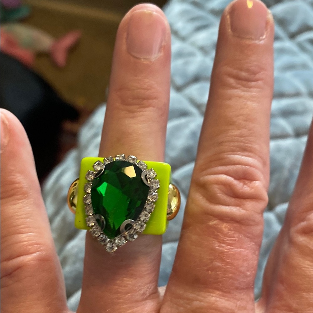 Green and Gold Asymmetrical Statement Ring